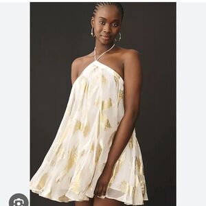 Elegant Gold and White Mini Dress